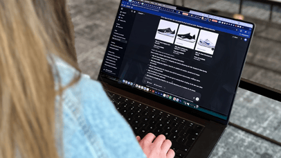 Woman on an laptop using Chatgpt to shop shoes