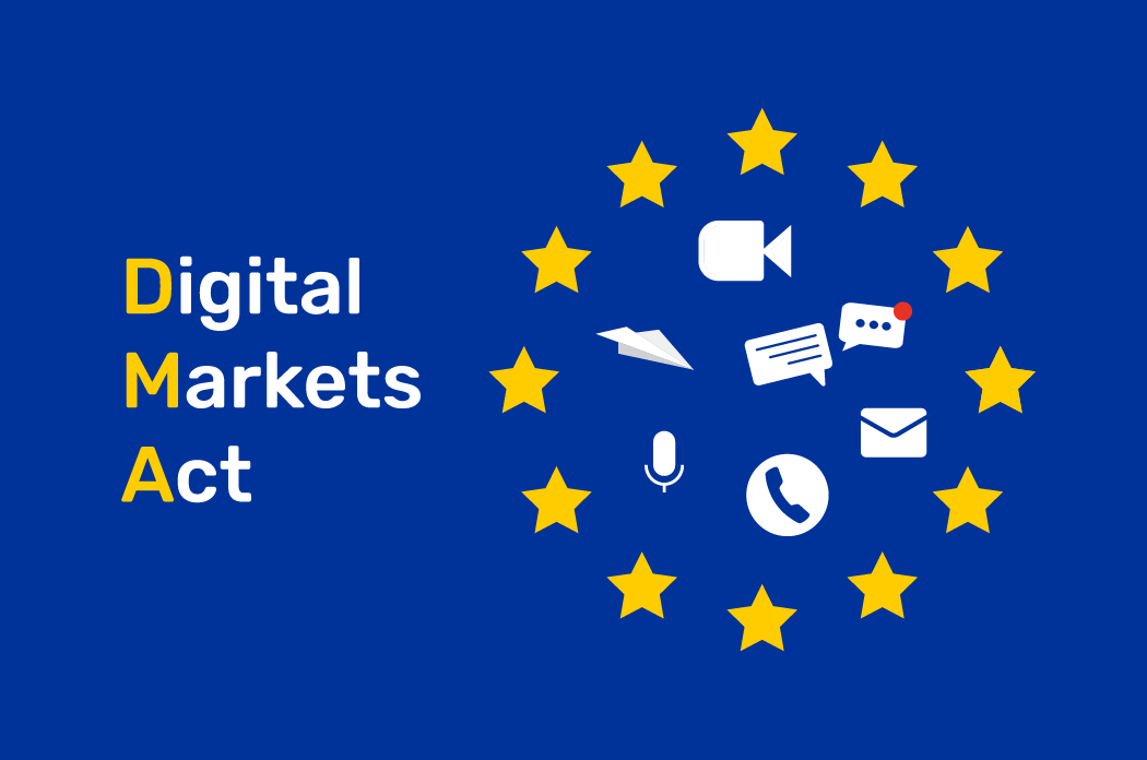 EU-stjärnorna tillsammans med texten Digital Markets Act